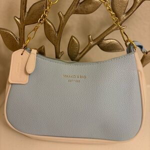 MIKAXIQI & BAG Light Blue Pebbled Faux Leather Shoulder Bag
